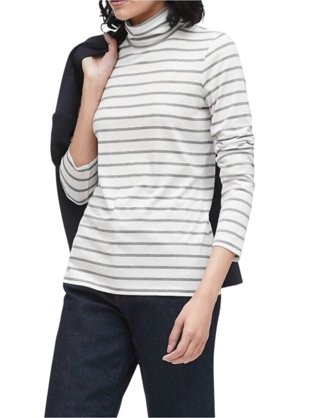 Banana Republic White/Grey Stripe Threadsoft Turtleneck Top (M)